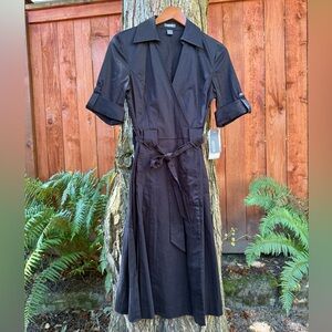 Kenneth Cole Reaction Black Faux Wrap Belted Cotton  Dress NWT